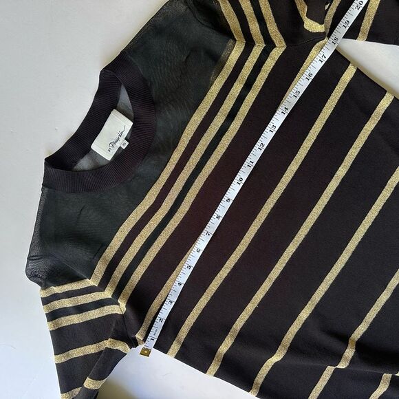 3.1 Phillip Lim Black and Gold Metallic Striped Sweater w/ Sheer Panel XS - Picture 8 of 14